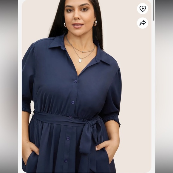 BloomChic Plus Size Shirt Collar Shirred Button Up Dress - Picture 3 of 6